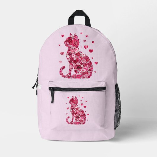 Floral Cat Silhouette Art Bedrukte Rugzak (Voorkant)