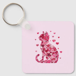 Floral Cat Silhouette Art Sleutelhanger