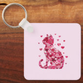 Floral Cat Silhouette Art Sleutelhanger (Voorkant)