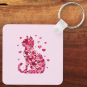 Floral Cat Silhouette Art Sleutelhanger (Achterkant)