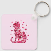 Floral Cat Silhouette Art Sleutelhanger (Achterkant)