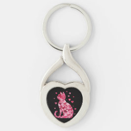 Floral Cat Silhouette Art Sleutelhanger