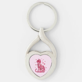 Floral Cat Silhouette Art Sleutelhanger