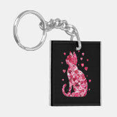 Floral Cat Silhouette Art Sleutelhanger (Voorkant Links)