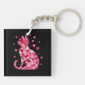Floral Cat Silhouette Art Sleutelhanger (Achterkant)