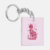 Floral Cat Silhouette Art Sleutelhanger (Voorkant Links)