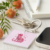 Floral Cat Silhouette Art Sleutelhanger (Voorkant Rechts)
