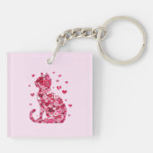 Floral Cat Silhouette Art Sleutelhanger (Achterkant)