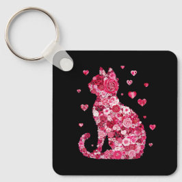 Floral Cat Silhouette Art Sleutelhanger