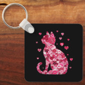 Floral Cat Silhouette Art Sleutelhanger (Voorkant)