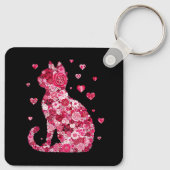 Floral Cat Silhouette Art Sleutelhanger (Achterkant)