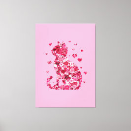 Floral Cat Silhouette ArtFaux Ingepakt Canvas Prin