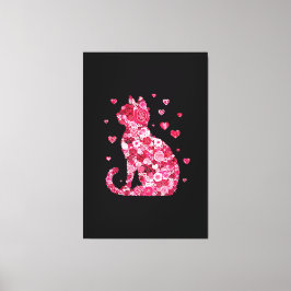 Floral Cat Silhouette ArtFaux Ingepakt Canvas Prin