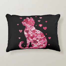 Floral Cat Silhouette ArtFaux Ingepakt Canvas Prin Accent Kussen