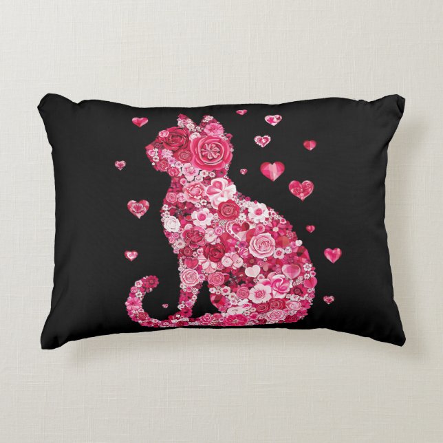 Floral Cat Silhouette ArtFaux Ingepakt Canvas Prin Accent Kussen (Voorkant)