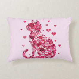 Floral Cat Silhouette ArtFaux Ingepakt Canvas Prin Accent Kussen