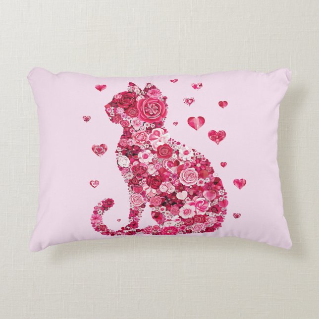 Floral Cat Silhouette ArtFaux Ingepakt Canvas Prin Accent Kussen (Voorkant)