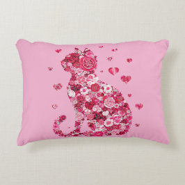 Floral Cat Silhouette ArtFaux Ingepakt Canvas Prin Accent Kussen