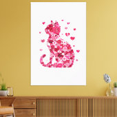 Floral Cat Silhouette ArtFaux Ingepakt Canvas Prin Afdruk (Insitu (Woonkamer))