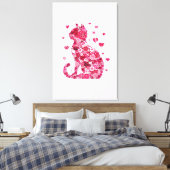 Floral Cat Silhouette ArtFaux Ingepakt Canvas Prin Afdruk (Insitu (Slaapkamer))