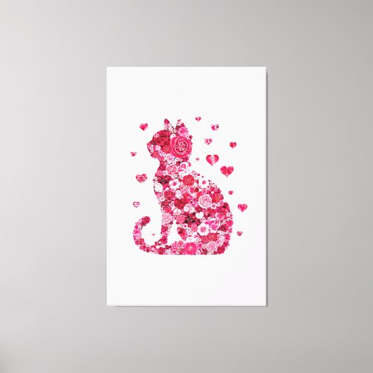 Floral Cat Silhouette ArtFaux Ingepakt Canvas Prin Afdruk (Voorkant)