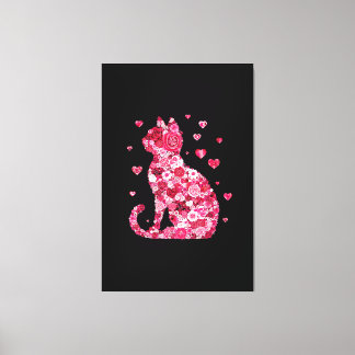 Floral Cat Silhouette ArtFaux Ingepakt Canvas Prin Afdruk