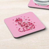 Floral Cat Silhouette ArtFaux Ingepakt Canvas Prin Bier Onderzetter (Linkerzijde)