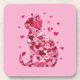 Floral Cat Silhouette ArtFaux Ingepakt Canvas Prin Bier Onderzetter