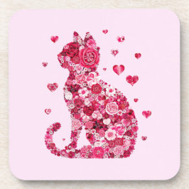 Floral Cat Silhouette ArtFaux Ingepakt Canvas Prin Bier Onderzetter