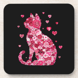 Floral Cat Silhouette ArtFaux Ingepakt Canvas Prin Bier Onderzetter