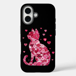Floral Cat Silhouette ArtFaux Ingepakt Canvas Prin iPhone 16 Hoesje