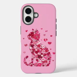 Floral Cat Silhouette ArtFaux Ingepakt Canvas Prin iPhone 16 Hoesje