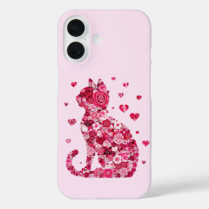 Floral Cat Silhouette ArtFaux Ingepakt Canvas Prin iPhone 16 Hoesje