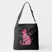Floral Cat Silhouette ArtFaux Ingepakt Canvas Prin Crossbody Tas (Achterkant)