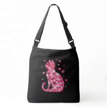 Floral Cat Silhouette ArtFaux Ingepakt Canvas Prin