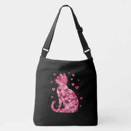 Floral Cat Silhouette ArtFaux Ingepakt Canvas Prin Crossbody Tas