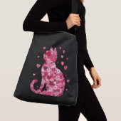 Floral Cat Silhouette ArtFaux Ingepakt Canvas Prin Crossbody Tas (Dichtbij)