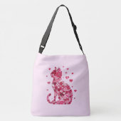 Floral Cat Silhouette ArtFaux Ingepakt Canvas Prin Crossbody Tas (Achterkant)