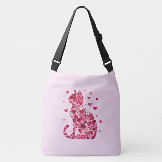 Floral Cat Silhouette ArtFaux Ingepakt Canvas Prin Crossbody Tas (Voorkant)