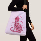 Floral Cat Silhouette ArtFaux Ingepakt Canvas Prin Crossbody Tas (Dichtbij)