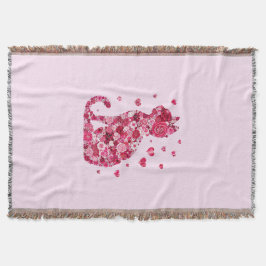Floral Cat Silhouette ArtFaux Ingepakt Canvas Prin Deken