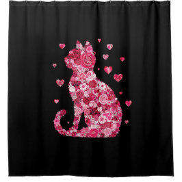 Floral Cat Silhouette ArtFaux Ingepakt Canvas Prin Douchegordijn