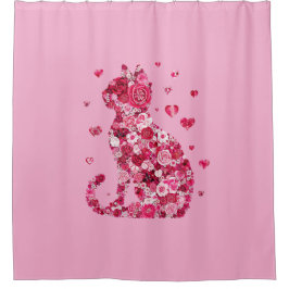 Floral Cat Silhouette ArtFaux Ingepakt Canvas Prin Douchegordijn