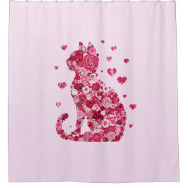 Floral Cat Silhouette ArtFaux Ingepakt Canvas Prin Douchegordijn