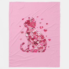 Floral Cat Silhouette ArtFaux Ingepakt Canvas Prin Fleece Deken