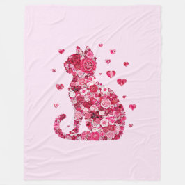 Floral Cat Silhouette ArtFaux Ingepakt Canvas Prin Fleece Deken