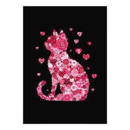 Floral Cat Silhouette ArtFaux Ingepakt Canvas Prin Foto Afdruk