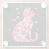 Floral Cat Silhouette ArtFaux Ingepakt Canvas Prin Glazen Onderzetter (Achterkant)