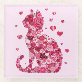 Floral Cat Silhouette ArtFaux Ingepakt Canvas Prin Glazen Onderzetter