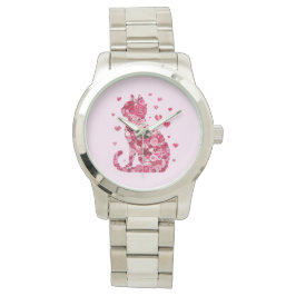 Floral Cat Silhouette ArtFaux Ingepakt Canvas Prin Horloge